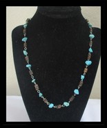 Turquoise &amp; Brown Beaded Necklace 18&quot; N035 - $20.28 CAD