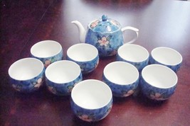 Tea Set from Japan, Blue and Flowers, teapot and 9 Tea Cups Original - $1,956.41 MXN