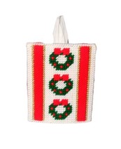 Handmade Plastic Canvas Christmas Wreath Tissue Box Cover Metallic Thread - £7.08 GBP