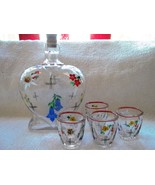 Cordial decanter with 4 glasses, enamel type hand painted - £22.42 GBP