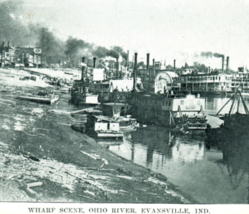 Evansville Indiana Wharf Scene Ohio River Paddle Steamer Ship Boat Postcard - $9.39