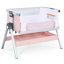 Baby Bassinet Bedside Sleeper W/Storage Basket &amp; Wheel For Newborn Pink - £149.98 GBP