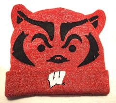 Wisconsin Bucky Badger Red Knit Hat Cap 9 Inches Tall 18 Inches Circumference - £15.01 GBP