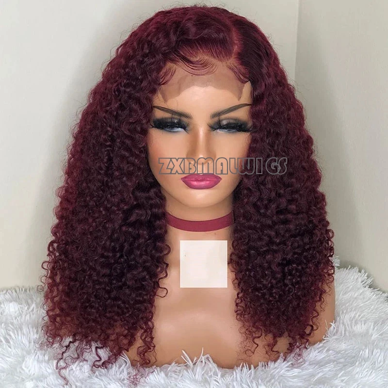 Burgundy Kinky Curly Preplucked 26 &quot; Long Wine Red 180Density Glueless Lace - £57.33 GBP+