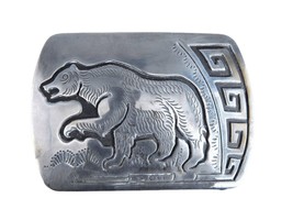 Vintage Hopi Overlay Sterling Belt Buckle with bear - £196.00 GBP