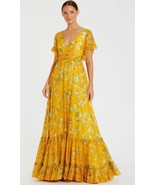 NWT Mac Duggal Flounce Sleeve Maxi Dress Yellow Multi Floral Size 16 Rom... - $5,096.94 MXN