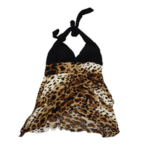 Yoo n Me Shirt Womens XXS Black Sleeveless Animal Print Backless Halter Tank - £10.69 GBP