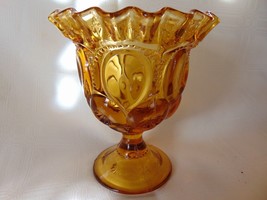 L E Smith Glass Amber Moon And Star 5.50 Inch Vase or Compote Scalloped Top - £10.17 GBP