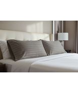 Hotel Style Egyptian Cotton Damask Stripe Pillowcase Set Wild Mushroom K... - $13.83