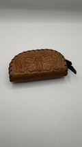 Vtg Western Handmade 60s Leather Tooled Flowers &amp; Leaves Button Zip Coin Purse - £3.99 GBP