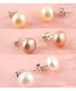 1 Pair Sterling Silver 925 Fresh Water Pearl Pierced Earrings Cream Whit... - $127.97 MXN+