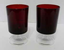 Ruby Red Luminarc Stem Cordials Wine Glasses from France Lot of Two VTG 4 1/2&quot; - £17.27 GBP