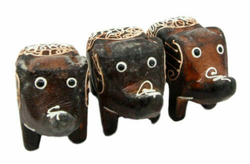 Balinese Wood Handicrafts Jungle Trumpet Elephant Miniature Figurines Se... - $22.99
