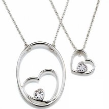 Avon Nesting Hearts Necklace Double Hearts  2 Rhinestone Silvertone Chains VTG - £6.85 GBP