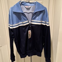 80s Vintage Cal Sport Track Jacket USA Made Adult Size Large Blue Stripe... - $56.09