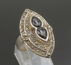 925 Sterling Silver - Vintage Black Onyx &amp; Marcasite Navette Ring Sz 6 - RG25108 - £27.74 GBP
