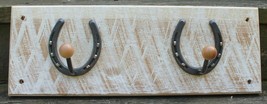 Rustic Wood Coat Rack Two Hook Horse Shoe Barn White Amish Made in USA - £23.70 GBP