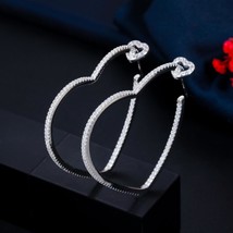 New Trendy White Cubic Zirconia Yellow Gold Color Love Heart Shape Big Hoop Earr - £16.85 GBP
