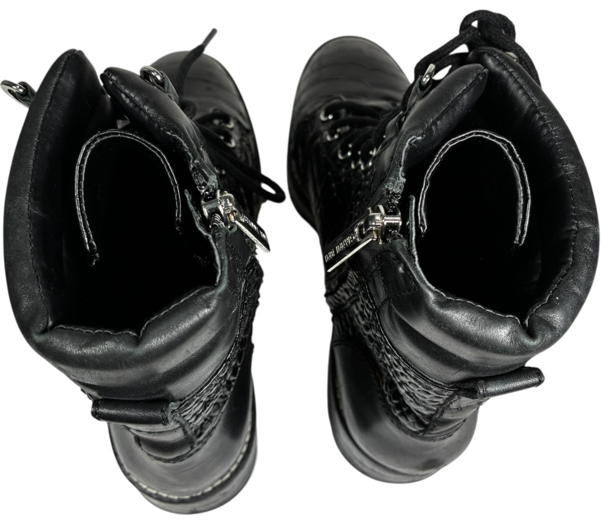 Gianni Bini women's Croc Embossed Black Leather Zip Lace-up Combat Boots size 8M Item image 12