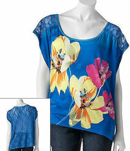Candies Juniors XS Small L Large Blue Floral Lace Top - £11.24 GBP