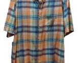 IZOD Saltwater 2Xl orange blue plaid cotton men&#39;s button front shirt FLA... - $7.27