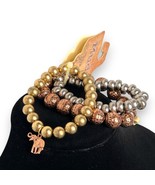 Mudd Beaded Stretch Bracelet Trio, Elephant Charms, Gold/Copper/Silver, NWT - €6,91 EUR