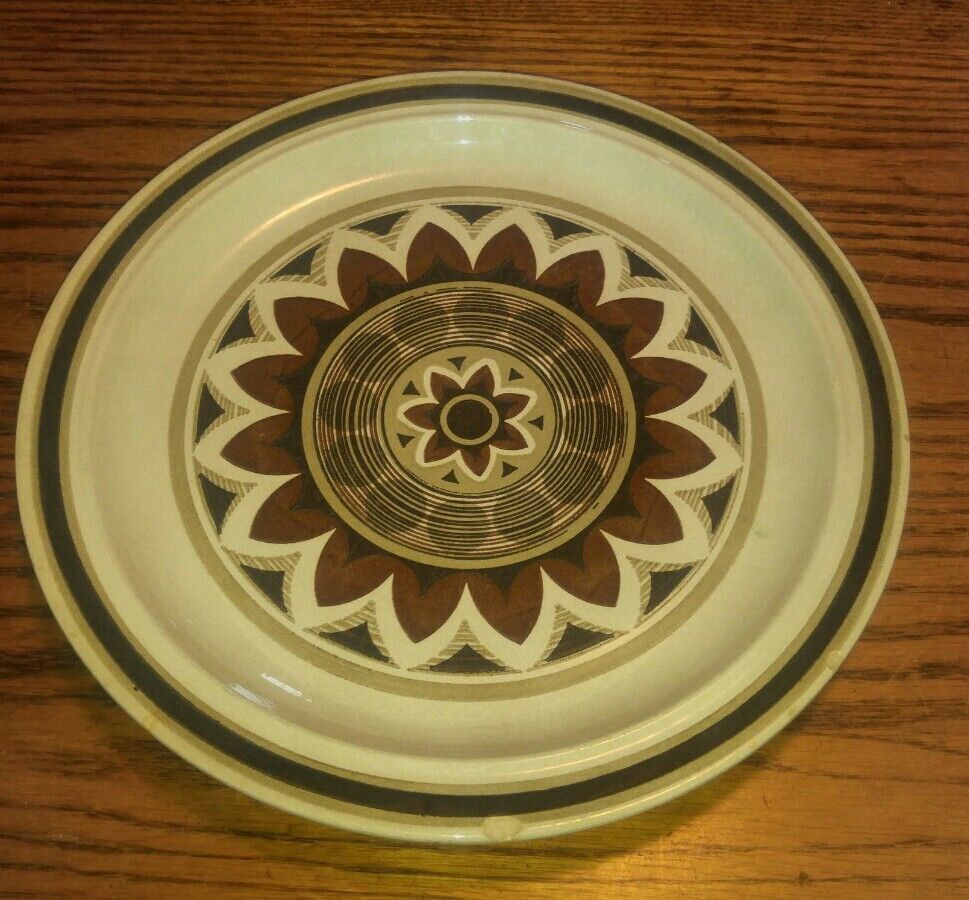 Royal China Aztec Omegastone Dinner Serving Plate 10.5” Vintage Brown Trim - $9.99