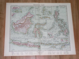 1925 Vintage Map Of East Indies Indonesia Borneo Brunei Philippines Java Maluku - £27.37 GBP