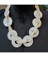 Women White Discs and Braided Seed Bead Multi-Strand Necklace with Lobst... - $37.91 CAD