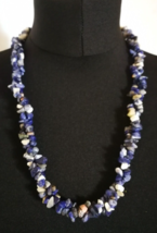 Lapis Lazuli Chip Necklace Vintage Long Twist Blue Gemstone Bead Bohemian - £28.34 GBP