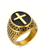 Men&#39;s Stainless Steel Two Tone  IP Gold Cross Ring - $366.58 MXN