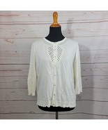 Talbots Petite White 3/4 Sleeve Crewneck Lace Front Cardigan Size PXL NWT - $24.75