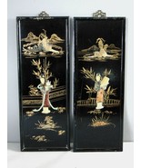 Pair of Vintage Estate Japanese Wooden Panels Wall Decor E782 - €68,23 EUR