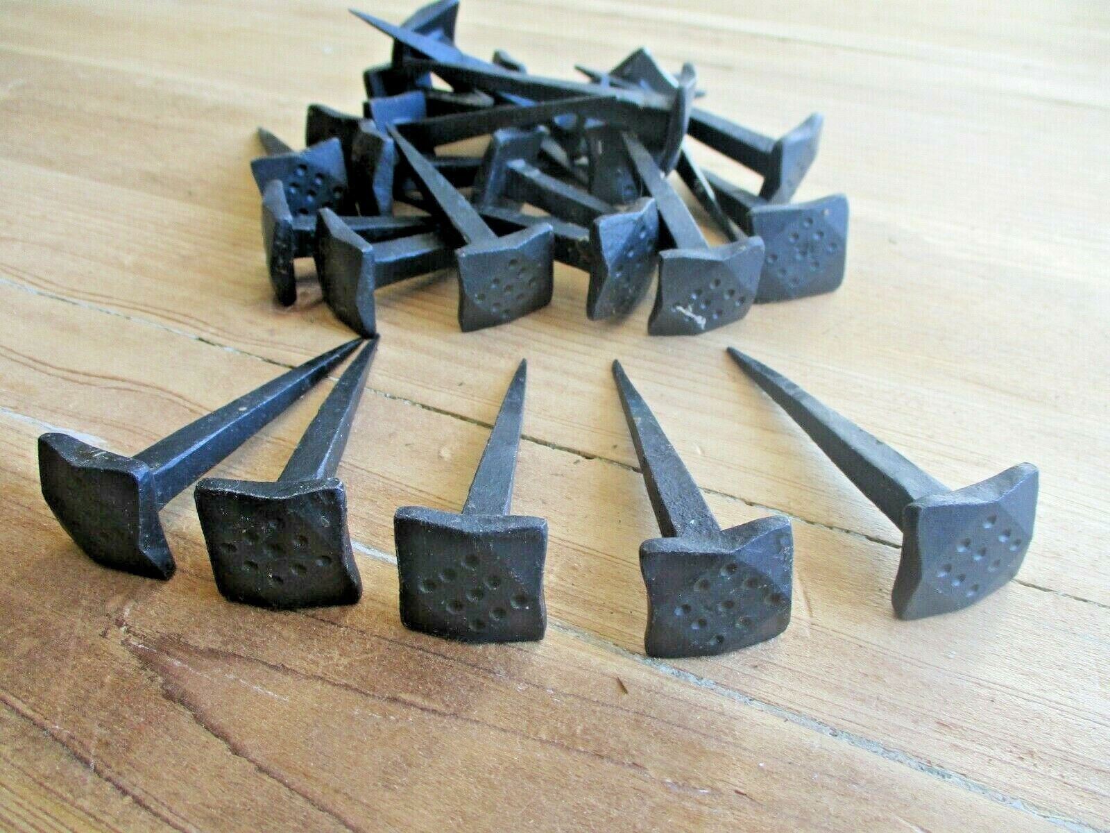 15 NAILS CLAVOS HAND FORGED COAT HOOKS 1&quot; BLACK 3&quot; LONG TACK CRAFT ANGLE... - $25.99
