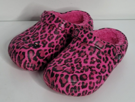 Crocs Classic Leopard Print Faux Fur Pink Lined Clogs Shoes Kids Size 2 - £15.81 GBP