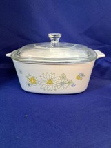 Vtg Corning Ware 1 1/2Qt Square Daisy Floral Bouquet Stamped Casserole With Lid. - £29.81 GBP