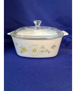 Vtg Corning Ware 1 1/2Qt Square Daisy Floral Bouquet Stamped Casserole W... - £29.40 GBP