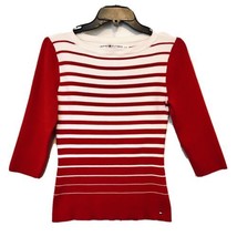 Tommy Hilfiger Womens Large Vintage 1990’s Ivory &amp; Red Striped Nautical Sweater - £23.63 GBP