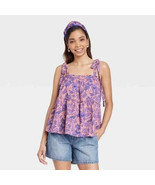 Universal Thread Women&#39;s Tie-Strap Tiered Tank Top Pink Floral Size L - £7.81 GBP