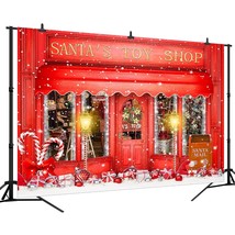 Red Christmas Photo Backdrop Santa&#39;S Toy Shop Candy Cane In Snow World Xmas Fami - £63.11 GBP