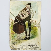 Antique 1900&#39;s Postcard Artist Signed Otto Huber Cute German Couple He L... - £5.18 GBP