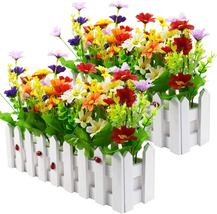 Artificial Flower Plants - Mixed Color Daisies in Picket Fence Pot for Indoor Of - £30.40 GBP