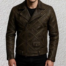Handmade Distressed Brown Cowhide Leather Biker Jacket - Slim Fit - $189.95