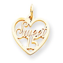 10K Yellow Gold Sweet 15 in Heart Charm Birthday Jewerly 20mm x 16mm - £52.21 GBP