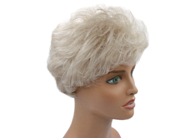 Womens Blonde Wig Short Layered Length Sweeping Bangs Mesh Cap Adjustable - £28.43 GBP