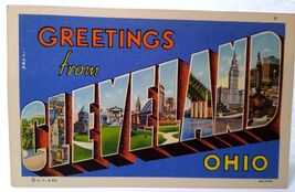 Greetings From Cleveland Ohio Large Big Letter Postcard Linen Unused C.T... - $5.66