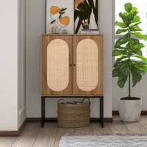 Cabinet Aleen 2 Door High Cabinet Rattan Built-In Adjustable Shelf Easy ... - $136.40