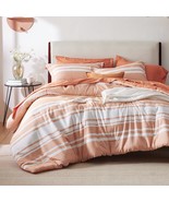 Bed In A Bag King Size 7 Pieces, Burnt Orange White Striped Bedding Comf... - £91.80 GBP