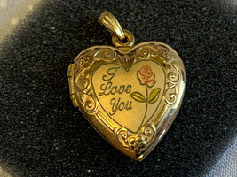 Vtg 14k Gold Filled Locket &quot;I Love You&quot; Pendant Fashion Jewelry Floral H... - £63.76 GBP