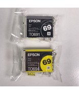 Epson 69 T0691 Black &amp; T0694 Yellow Ink Cartridges Lot of 2 Sealed No Re... - $11.87